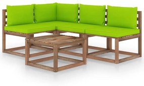 Set mobilier de gradina, 5 piese, cu perne verde aprins verde aprins, colt + 3x mijloc + masa, 1