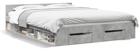 3280744 vidaXL Cadru de pat cu sertare, gri beton, 150x200 cm, lemn prelucrat