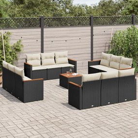 3225839 vidaXL Set mobilier de grădină cu perne, 13 piese, negru, poliratan