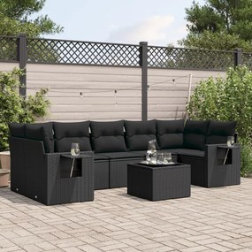 3252272 vidaXL Set mobilier de grădină cu perne, 8 piese, negru, poliratan