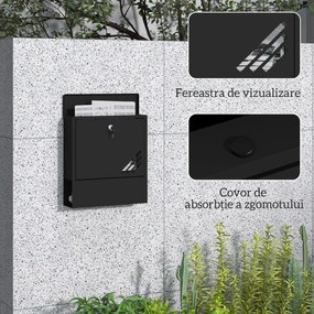 HOMCOM Cutie Poștală de Perete cu Fereastră, Încuietoare și 2 Chei, 30x8,5x32,5 cm, Gri Cărbune | Aosom Romania
