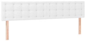 Pat cu arcuri, saltea si LED, alb, 200x200 cm, piele ecologica Alb, 200 x 200 cm, Nasturi de tapiterie