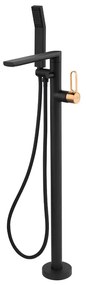 Baterie cada - dus freestanding FDesign Zaffiro finisaj negru-rose gold cu set de dus