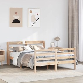 vidaXL Cadru de pat cu tăblie, 135x190 cm, lemn masiv de pin