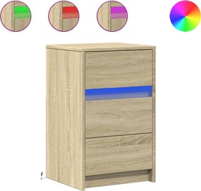 vidaXL Noptieră cu lumini LED, stejar sonoma, lemn prelucrat