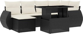vidaXL Set canapele de grădină cu perne, 7 piese, negru, poliratan