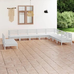 3083135 vidaXL Set mobilier de grădină, 10 piese, alb, lemn masiv de pin
