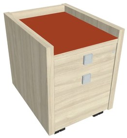 Comodă mobilă Verno 47 x 60 cm cu sticlă, 2 sertare, salcâm / portocaliu