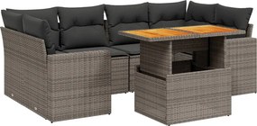 vidaXL Set canapele de grădină, 7 piese, cu perne, gri, poliratan