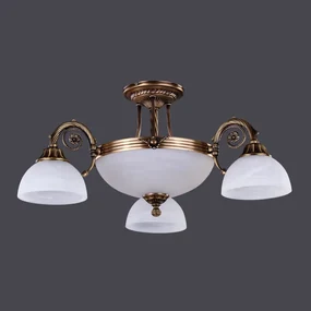 Lustra Dakar cu 3 Brate, Desing Clasic, Finisaj Bronz Antichizat, Abajur Alb - Bussy Lighting 3087-52-03B