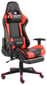 vidaXL Scaun jocuri pivotant cu suport de picioare, roșu, PVC