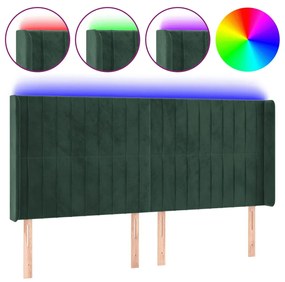 3124343 vidaXL Tăblie de pat cu LED, verde închis, 163x16x118/128 cm, catifea