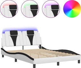 vidaXL Cadru de pat, Viana, cu LED fără saltea, alb/negru, 140x190 cm