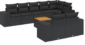 vidaXL Set mobilier de grădină cu perne, 9 piese, negru, poliratan