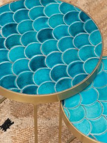 Set 2 masute laterale din metal si ceramica, Praia