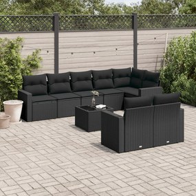 3219215 vidaXL Set mobilier de grădină cu perne, 9 piese, negru, poliratan