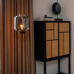 Lampa de podea de design neagră cu sticlă fumurie - Qara
