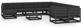 Set mobilier gradina cu perne, 12 piese, negru, lemn masiv pin Negru, 1, Da
