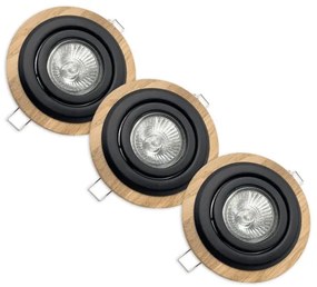 Set 3x spot încastrat TOBBY 1x GU10/20W/230V, Ø 11,5 cm, stejar/negru
