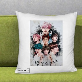 Perna Personalizata K-pop BTS Bangtan Boys Poster Artistic Negru Alb, 40x40 cm, Alb Pufos, Husa Detasabila, Perna Inclusa, BEKZ®