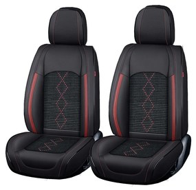 Huse auto premium 5 locuri Carguard Deluxe piele ecologica perforata si textil - negru - rosu inchis