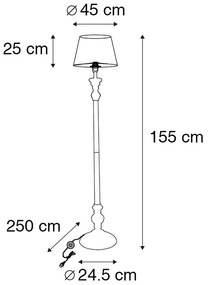 Lampă de podea inteligentă neagră cu abajur negru cu auriu 45 cm incl. Wifi A60 - Classico