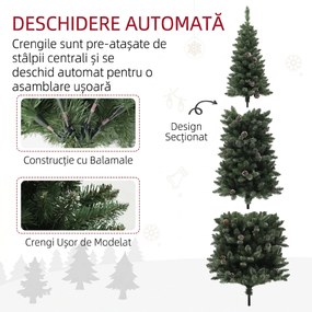 HOMCOM Brad de Crăciun Înzăpezit Înalt cu 618 Crengi, Brad Artificial de Crăciun cu Conuri și Bază, Ø70x180 cm, Verde | Aosom Romania