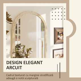 HOMCOM Oglindă de Perete în Formă de Arc cu Margine Canelată 60x2x90 cm Bej | Aosom Romania