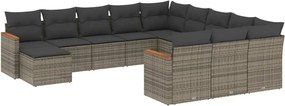 vidaXL Set canapea de grădină cu perne, 12 piese, gri, poliratan