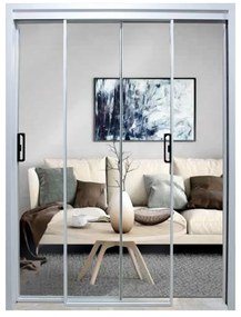 Usa Dubla Glisanta de interior din Termopan Novo Doors ND300, Geam transparent, Cadru din aluminiu, Kit complet, Toc 14 cm INCLUS, 140x200 cm