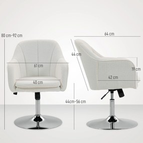 HOMCOM Fotoliu de salon, rotativ cu înălțime reglabilă, funcție balans, pernă căptușită, 61 x 64 x 80-92 cm, alb | Aosom Romania