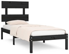 Cadru de pat Single 3FT6, negru, 90x190 cm, lemn masiv Negru, 90 x 190 cm