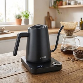 Cana electrica Graef Pour-over GK502, 1200 W, 900 ml, 40-100°C, Mentinerea caldurii, filtru, „gât de lebădă”, Negru mat
