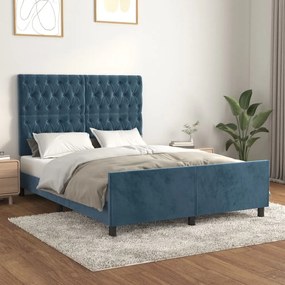3125944 vidaXL Cadru de pat cu tăblie, albastru închis, 140x200 cm, catifea