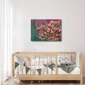 Tablou pe sticlă - Pictură în ulei, Sakura în floare (70x50 cm)