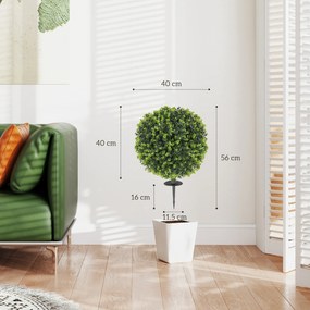 HOMCOM Set 2 Plante Artificiale de Buxus de 40 cm cu Tija Integrată pentru Interior și Exterior, Verde | Aosom Romania