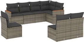 vidaXL Set canapele de grădină cu perne, 8 piese, gri, poliratan
