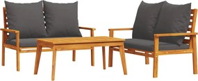 vidaXL Set mobilier de grădină cu perne, 3 piese, lemn masiv acacia