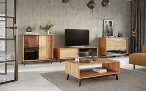 Comodă TV stejar masiv Madison și Sticlă, 200 × 50 × 52 cm