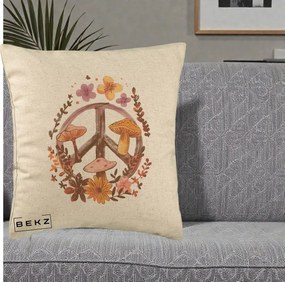 Perna Decorativa Peace Sign Ciuperci Floral, 40x40 cm, Bej, Husa Detasabila, Perna Inclusa, BEKZ®