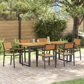 vidaXL Set de dining de 7 piese cu oțel negru și lemn solid de acacia