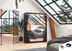 Dulap cu usi glisante si oglinda + iluminare LED, Alen 150 + LED, 150 cmx200 cmx58 cm, ADRK Furniture (Culoare: Ciocolata)