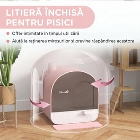 PawHut Litieră Închisă pentru Pisici cu Filtre, Cupă și Tavă Detașabilă, Cadru PP, 43x44x47 cm, Roz | Aosom Romania