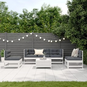 3250725 vidaXL Set mobilier de grădină cu perne, 6 piese, alb, lemn masiv pin