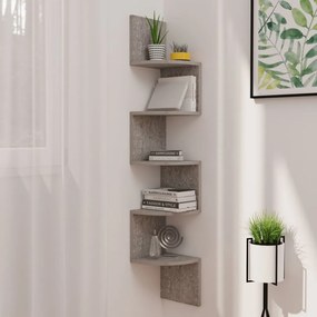 vidaXL Raft de perete de colț, gri beton, 19x19x123 cm, lemn prelucrat