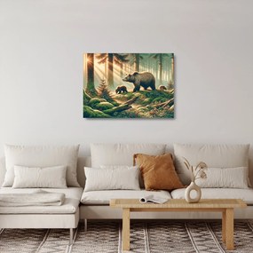 Tablou pe sticlă - Urși în pădure (70x50 cm)