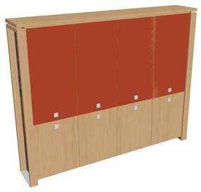 Dulap înalt Verno+ 260 x 46 x 210 cm, uși combinate, stejar deschis / portocaliu