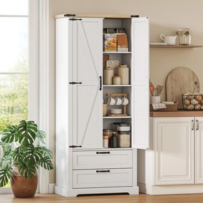 HOMCOM Bufet înalt pentru bucătărie, dulap de bucătărie cu 2 uși, 2 sertare, rafturi reglabile, stil rustic, 76x40x180cm, alb | Aosom Romania