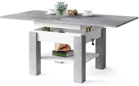 Masă extensibilă CALEB cu blat rabatabil, gri beton/alb
