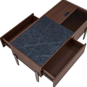 Masă de cafea modernă cu sertare și capac glisant, mult spațiu de depozitare, 105x50x41,5 cm, Maro